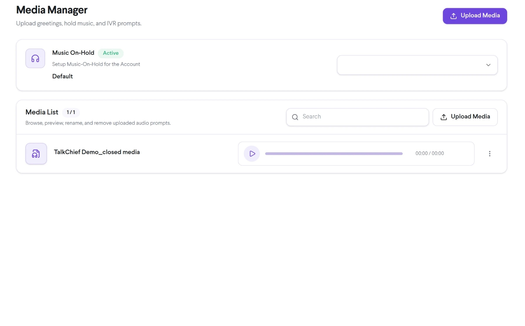 On-Hold Music in TalkChief: the Media manager with hold music and IVR prompts